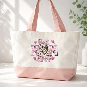 Best Mom Ever Tote Bag - Pink and Cream